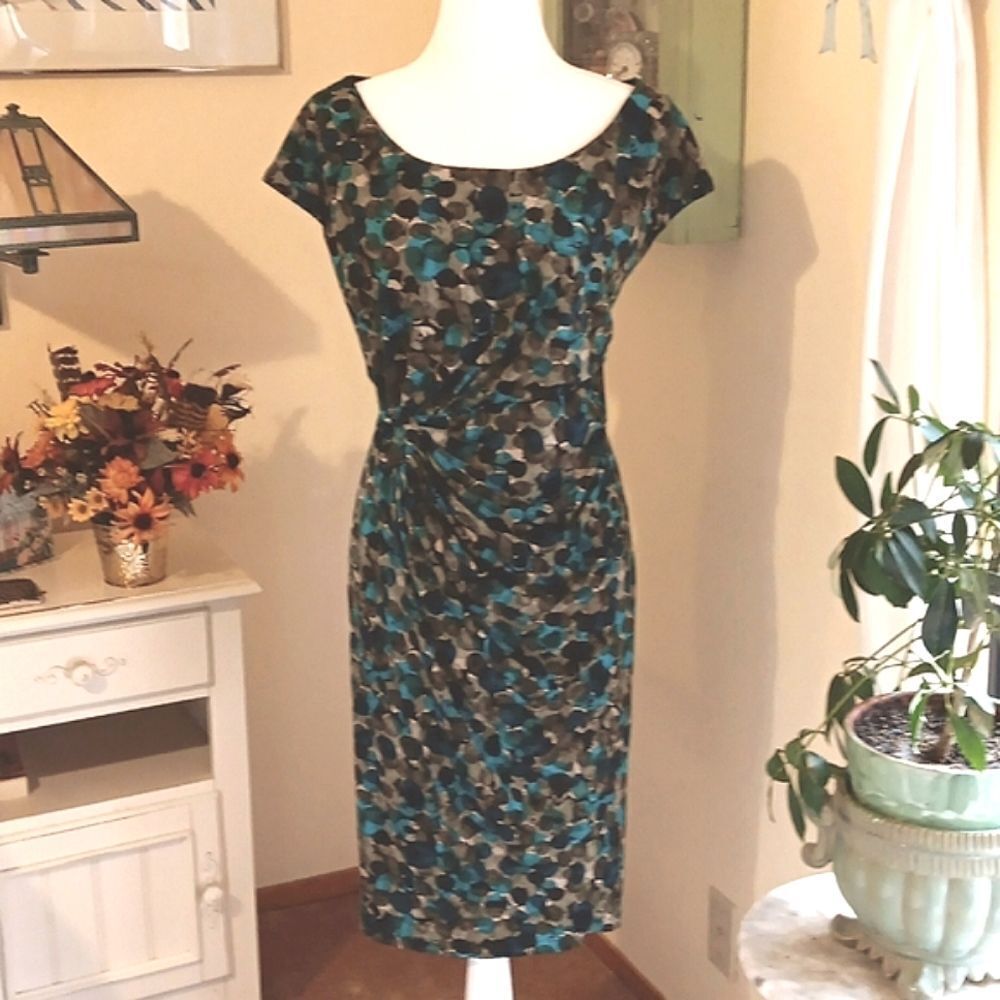 Connected Apparel Woman Soft Knit Dress.Bubbles. Draped Front.